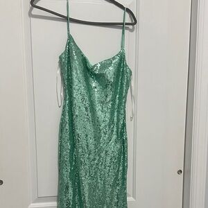 Green Sequin Spaghetti Strap Dress